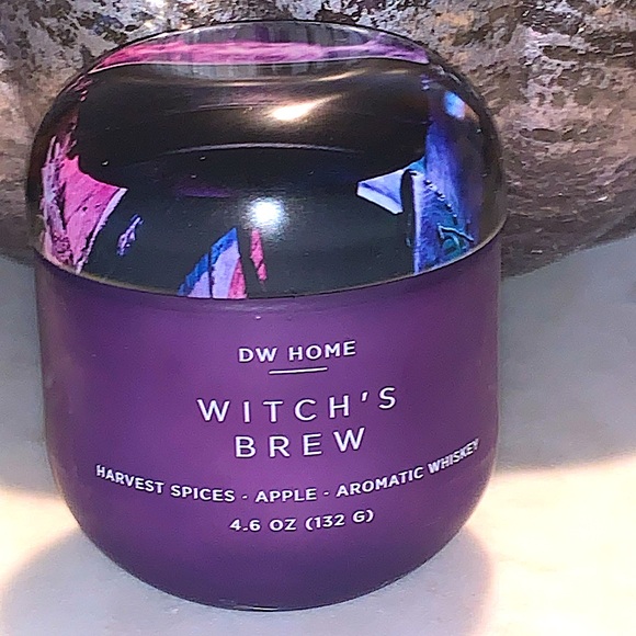 DW HOME CANDLE WITCH’S BREW HARVEST SPICED PURPLE GLASS 1 WICK NEW 4.5 oz MINI - Picture 5 of 6